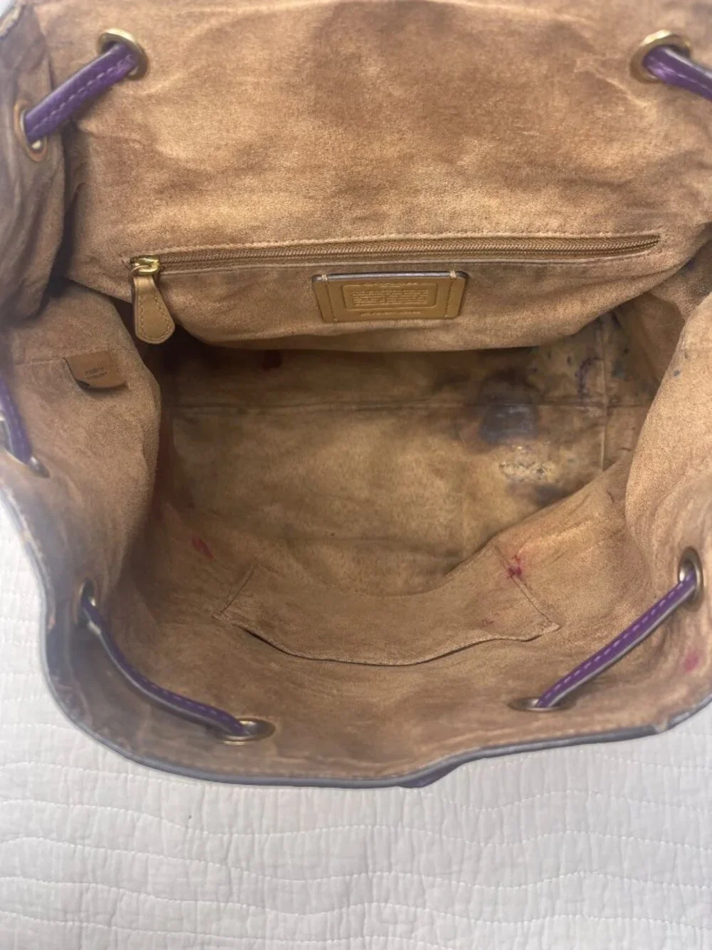 Coach Kleo Pebbled Leather Colorblock Casual Backpack Yellow/Tan/Purple